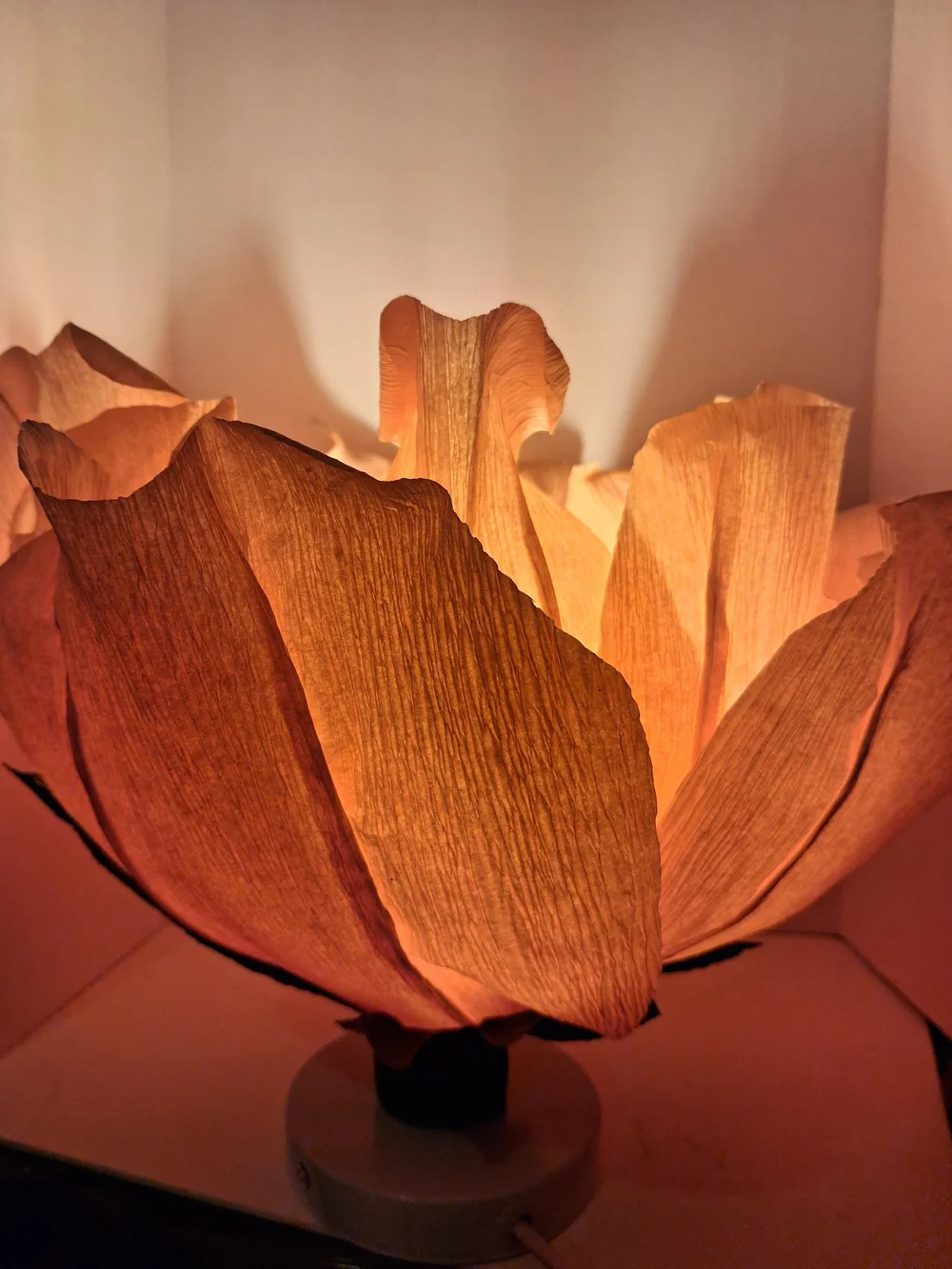 Oversized Handcrafted Italian Crepe Paper Flower Lamp - Peach Bloom